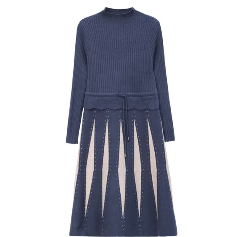 2025 Nuovo stile primavera e autunno abito maglione abiti da donna medio lungo temperamento invernale fondo abito lavorato a maglia cappotto abbinato