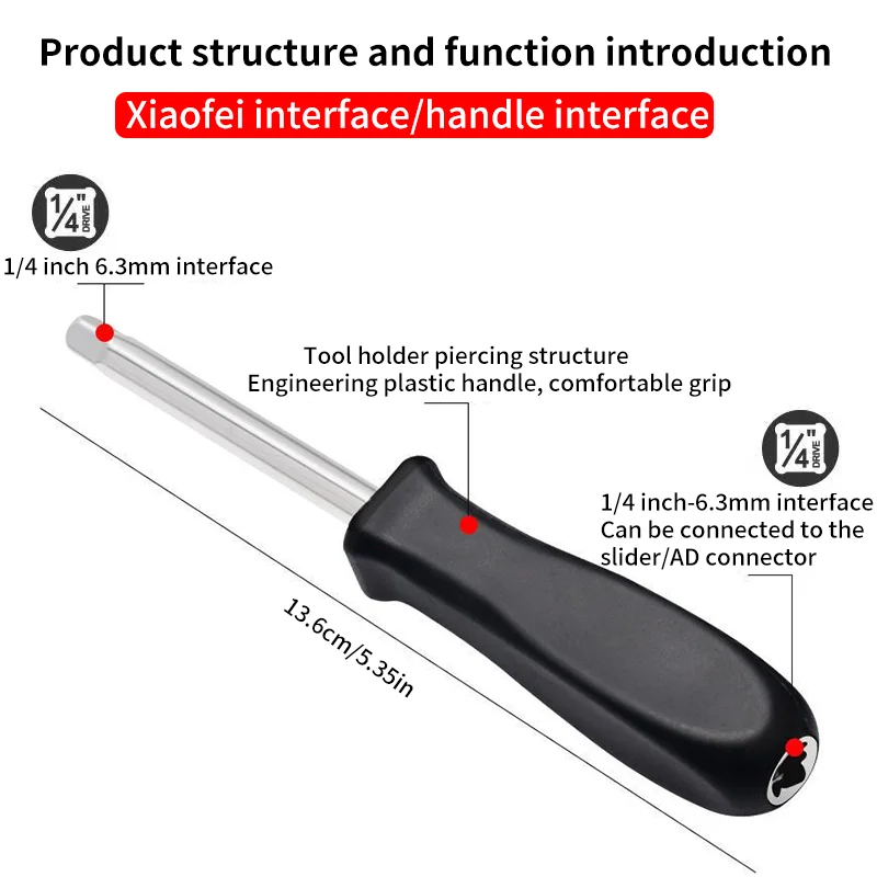 1/4 Inch Square Bar Connection Handle – Screwdriver Handle, Connector Rod Rotator for Sockets, Ratchet Wrenches, and Bits