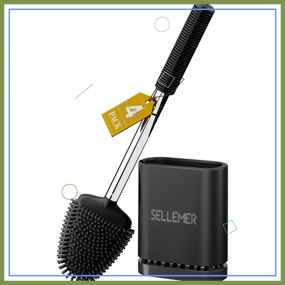 

Flexible Toilet Bowl Brush Set with Silicone Bristles, Compact Storage Design, Ventilation Base (4 Pack, Black)