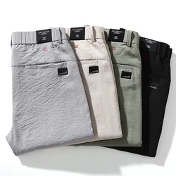 2023 Spring Summer Classic Men's Elastic Casual Pants Mens Business Dress Slim Fit Jogger Stretch Long Trousers Male Green Khaki