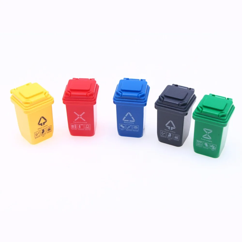 doll house mini sorting trash can, miniature scene model accessories shooting props ornament 5 pcs/set