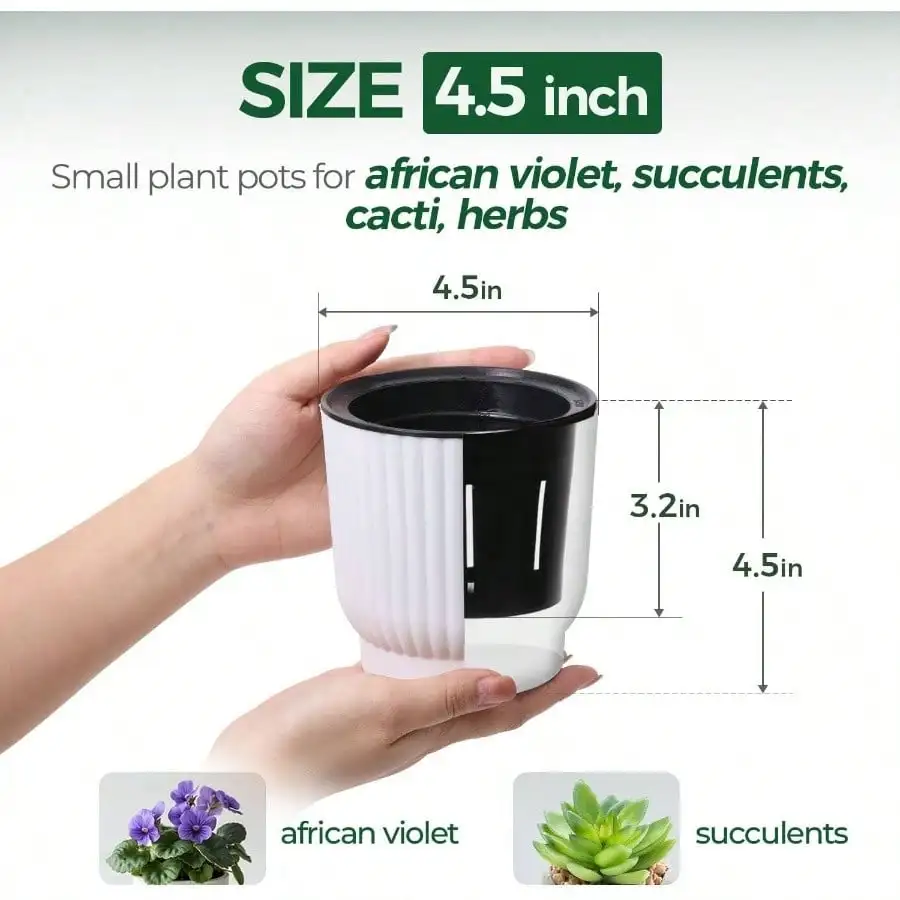 Doniczki samozraszające się o średnicy 11,5 cm, zestaw 6 sztuk, doniczki na fioleci afrykańskie, małe rośliny doniczkowe, małe doniczki do wnętrz, białe