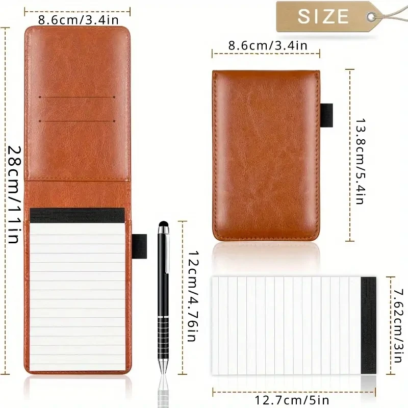 Imagem -06 - Pequeno Pocket Notepad Holder Conjunto com Caneta Mini Notebooks de Couro Portátil Almofadas de Escrita Escritório e Material Escolar