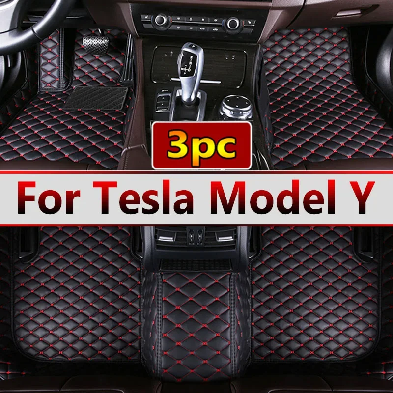 Car Floor Mats For Tesla Model Y 5Seat 2020 2021 2022 2023 Leather Mat Auto Interior Parts Floor Pad Rug Carpet Car Accessories