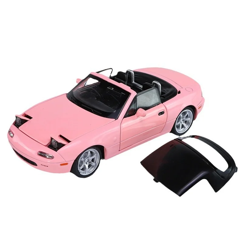 Modèle de voiture en alliage cabriolet rose pour fille, jouet acousto-optique mignon, cadeau d'ornements de modèle de musique, Mazda MX5, coeur, 1:32