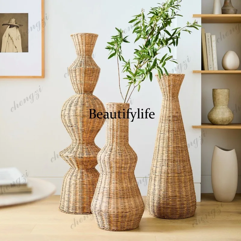 A95 American natural rattan floor-to-ceiling vase decorative flower ware entrance art ornament