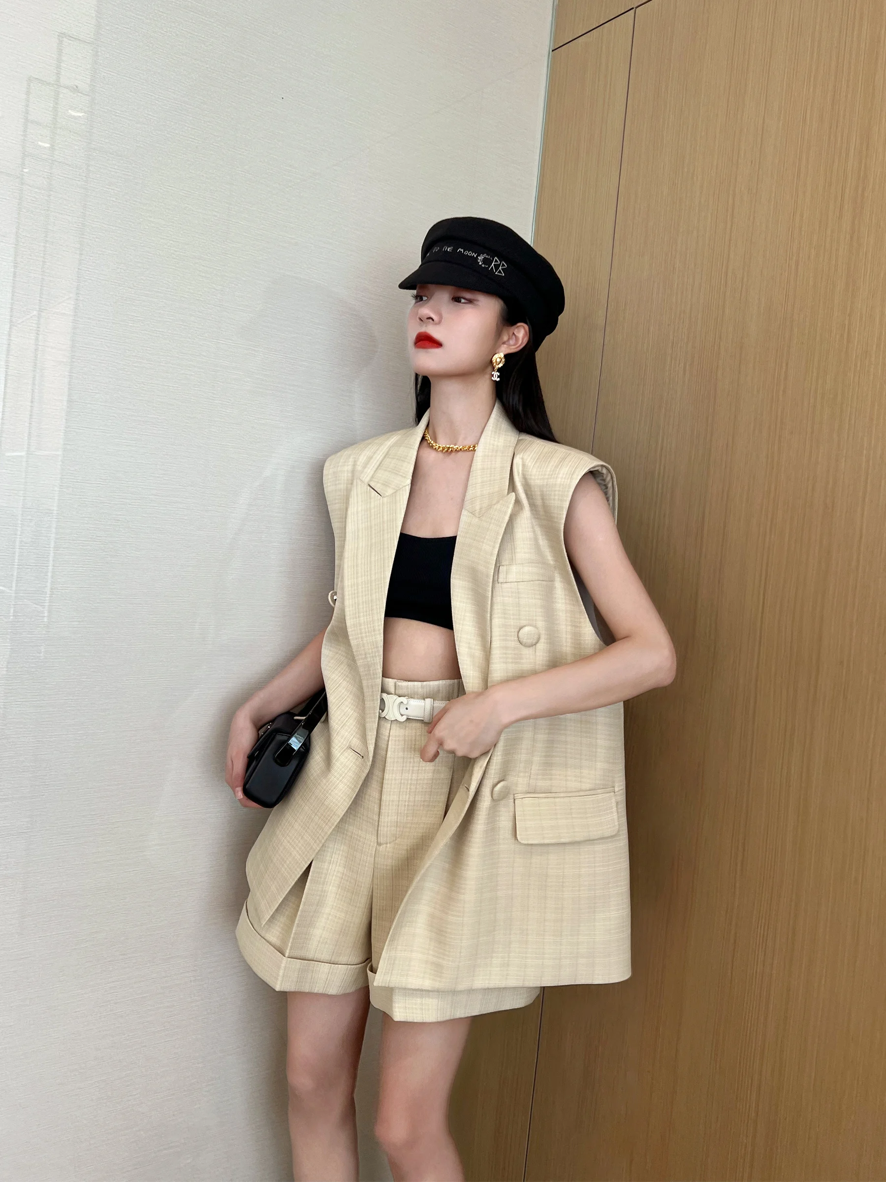 

NancyCavally Ele Blogger Sensory Texture Wide Leg ort Pants Set Autumn Faion Women's Two-Piece Suit European Sle