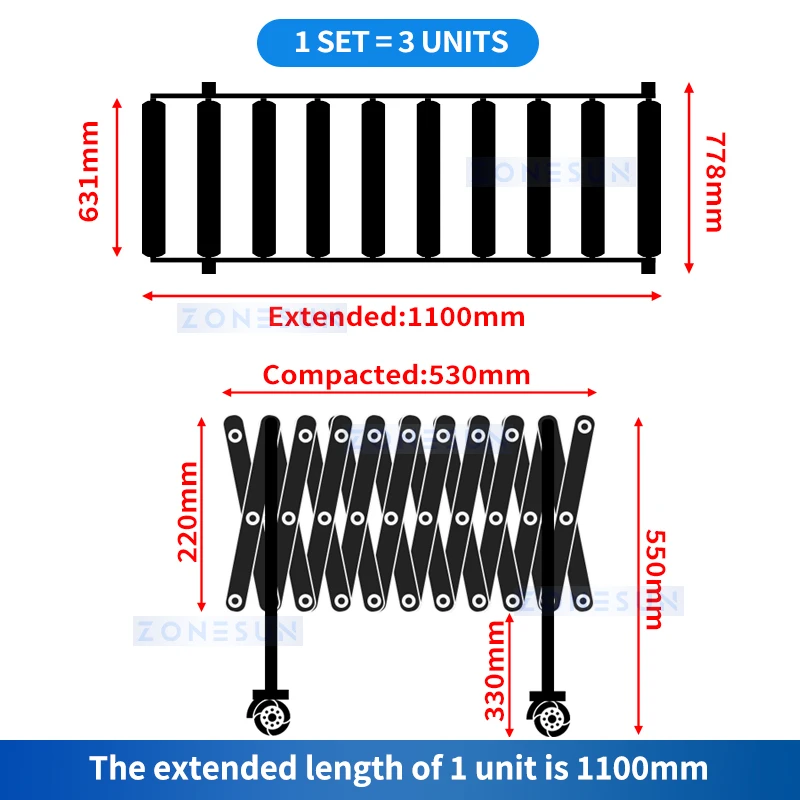 ZONESUN Flexible Extensible Conveyor Rubber Covered Powered Rollers Multi Wedge V Belts Material Handling Equipment ZS-FCR600