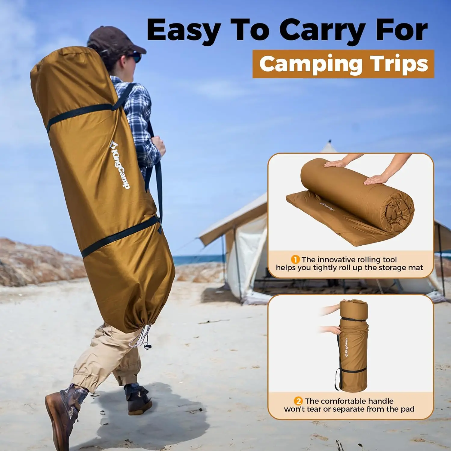 Colchoneta de camping premium, colchoneta para dormir para acampar en coche, colchonetas de camping con almohadilla de espuma de alto rebote para acampar, se adapta a cunas militares, Portab