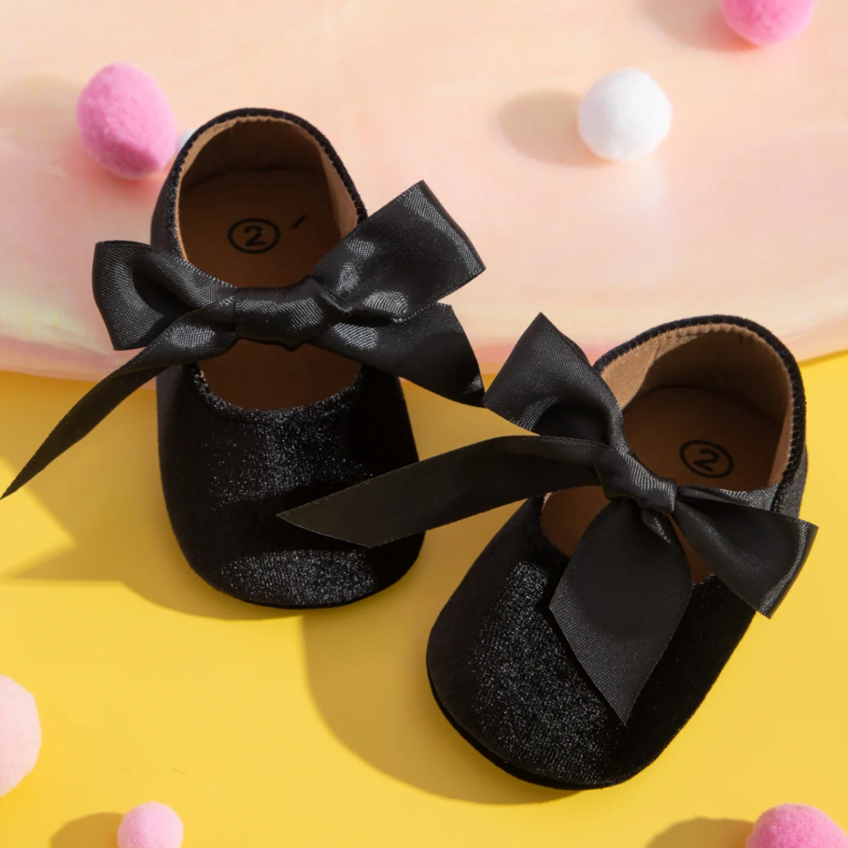 Newborn Baby Girls Dress Shoes Bowknot Ribbon Princess Infant Toddler Rubber Non-slip Flat First Walkers Crib Shoes Mary Jane