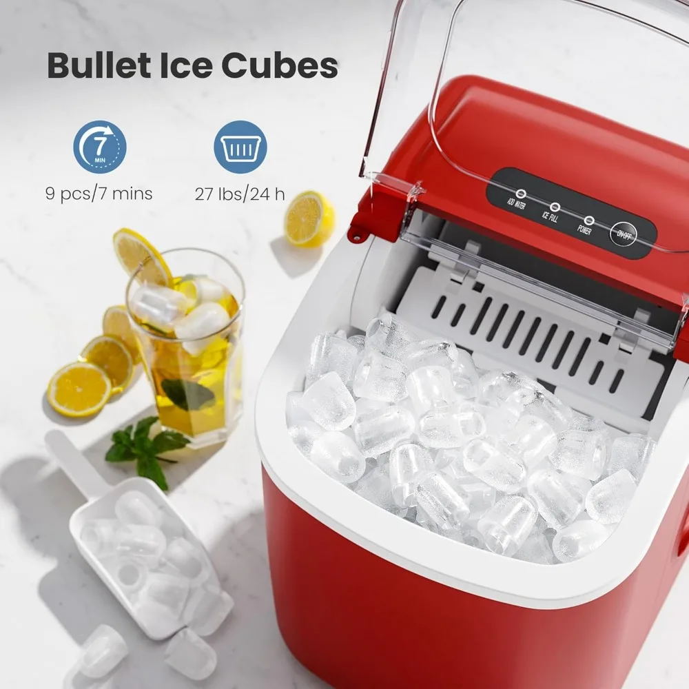 Máquina portátil para hacer hielo, cubitos de hielo con forma de bala, función de autolimpieza, 26lbs/24H, 9 unidades