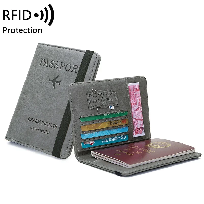 

Pu Leather Strap Passport Bag RFID Passport Holder Protective Cover Travel Wallet Card Bag Ticket Holder Pass Cover