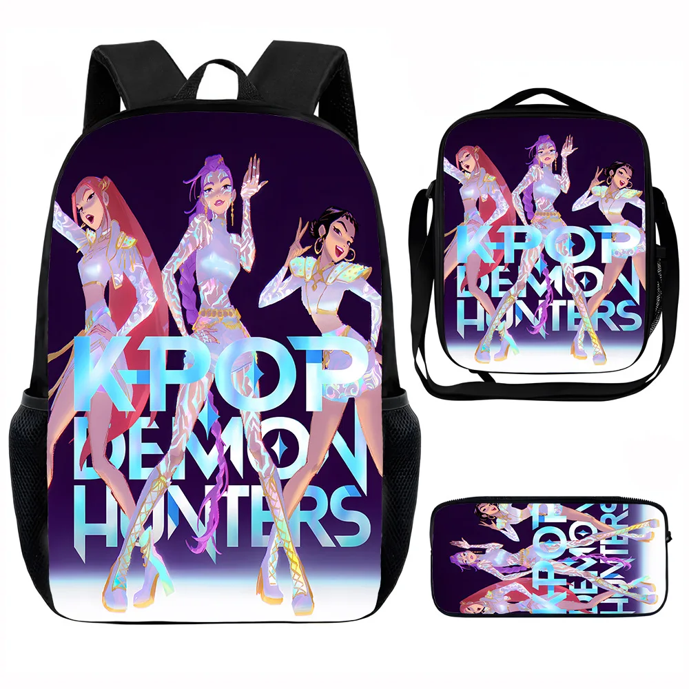 K-Pop شيطان الصيادين أنيمي 3 وحدات/مجموعة حقيبة ظهر الطالب الفتيات أطفال مدرسة حقيبة كتف لطيف حقيبة السفر 3 قطع مجموعة