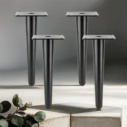 Set of 4 Furniture Legs  Straight Tapered Metal Leg Matte Black Mid-Century Modern Furniture Feet for Cabinet Sofa Couch Table