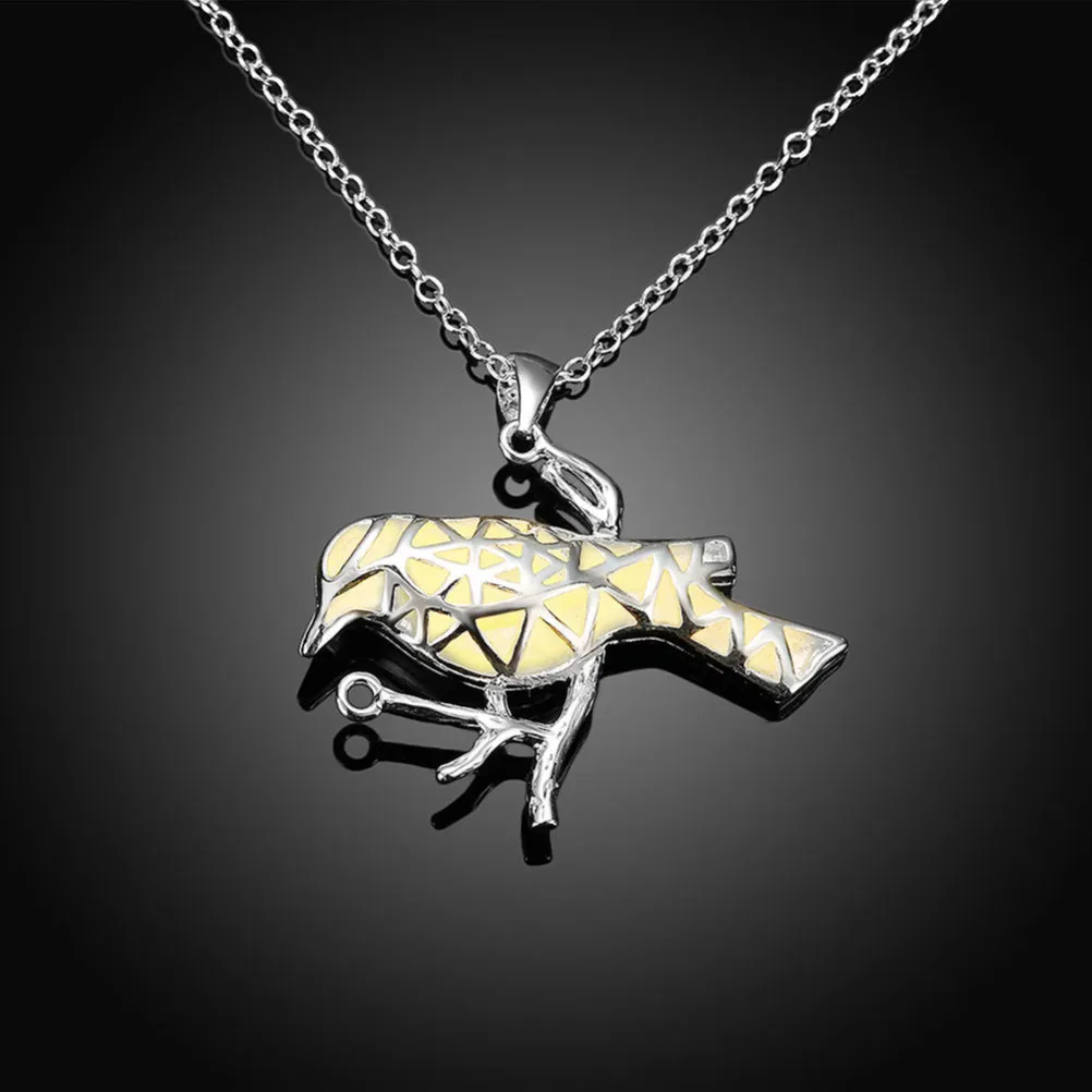 Luminous Necklace Hollow Bird Pendant Fluorescent Green Glow in Dark Elegant Gift Bird Pendant