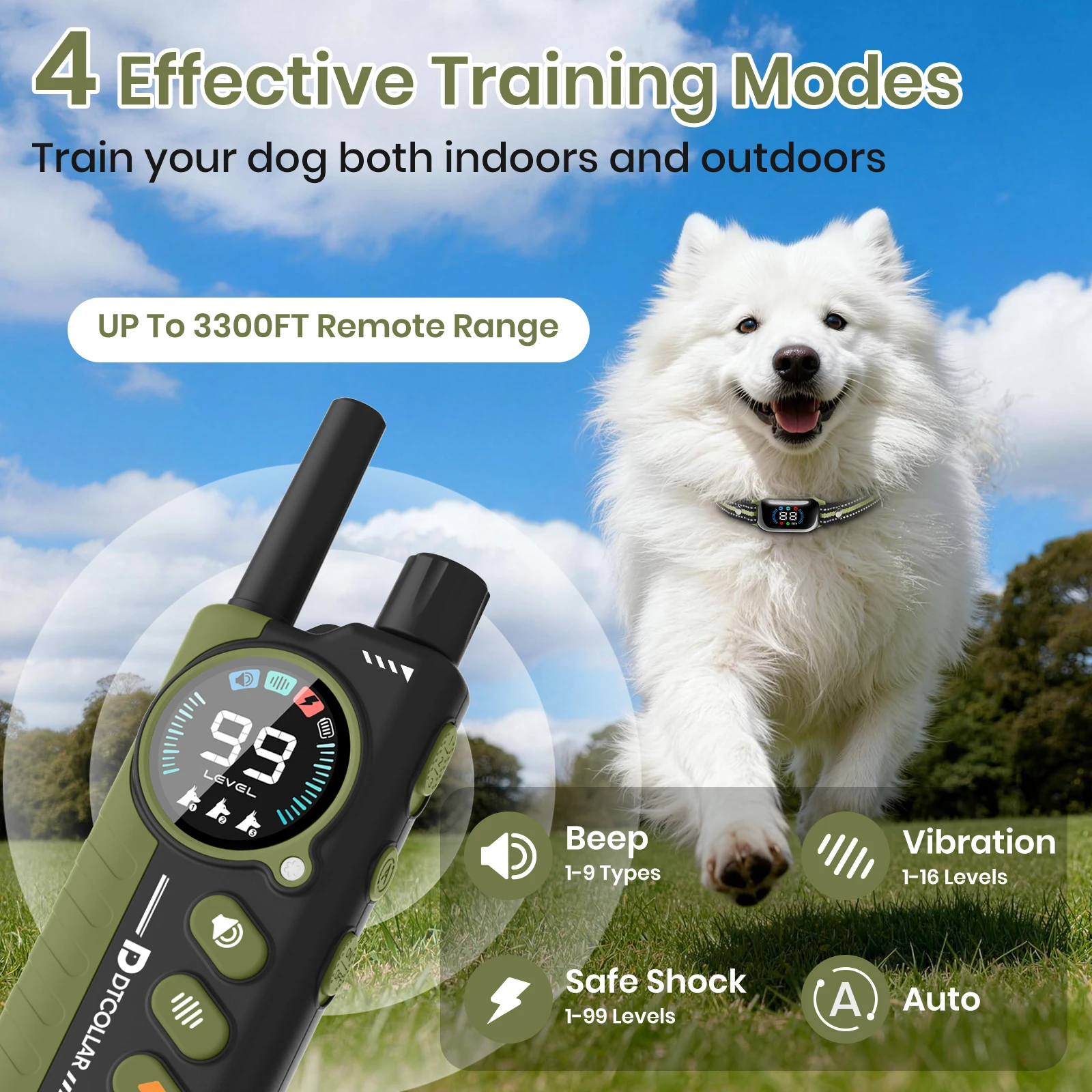 スマート2in1犬用トレーニングカラー、1000mリモコン付 - Dog Training Collar Remote 1000M Beep のレビューと価格