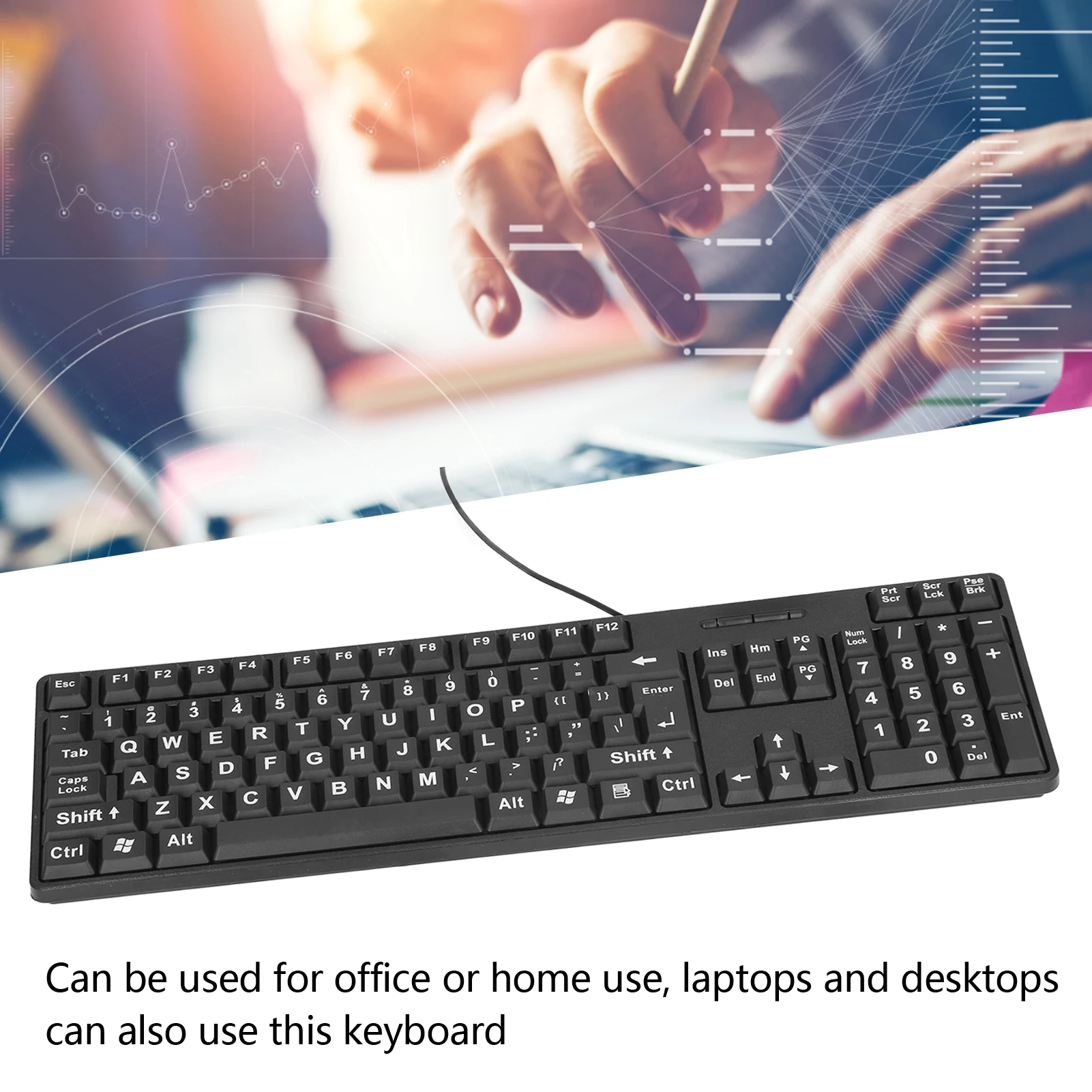 Wired Large Print Keyboard USB Interface 104 Key Keyboard 104 Keys ABS Material for Elderly for Desktop Computer for Laptop