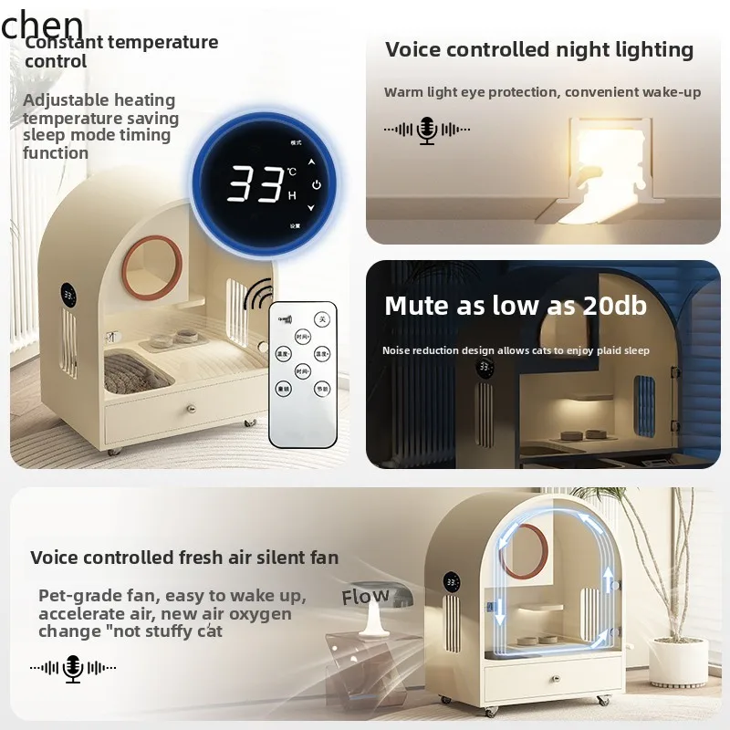 LXC armadietto per gatti termostatico per villa per gatti con WC integrato sistema di aria fresca gabbia per uso domestico nido per gatti