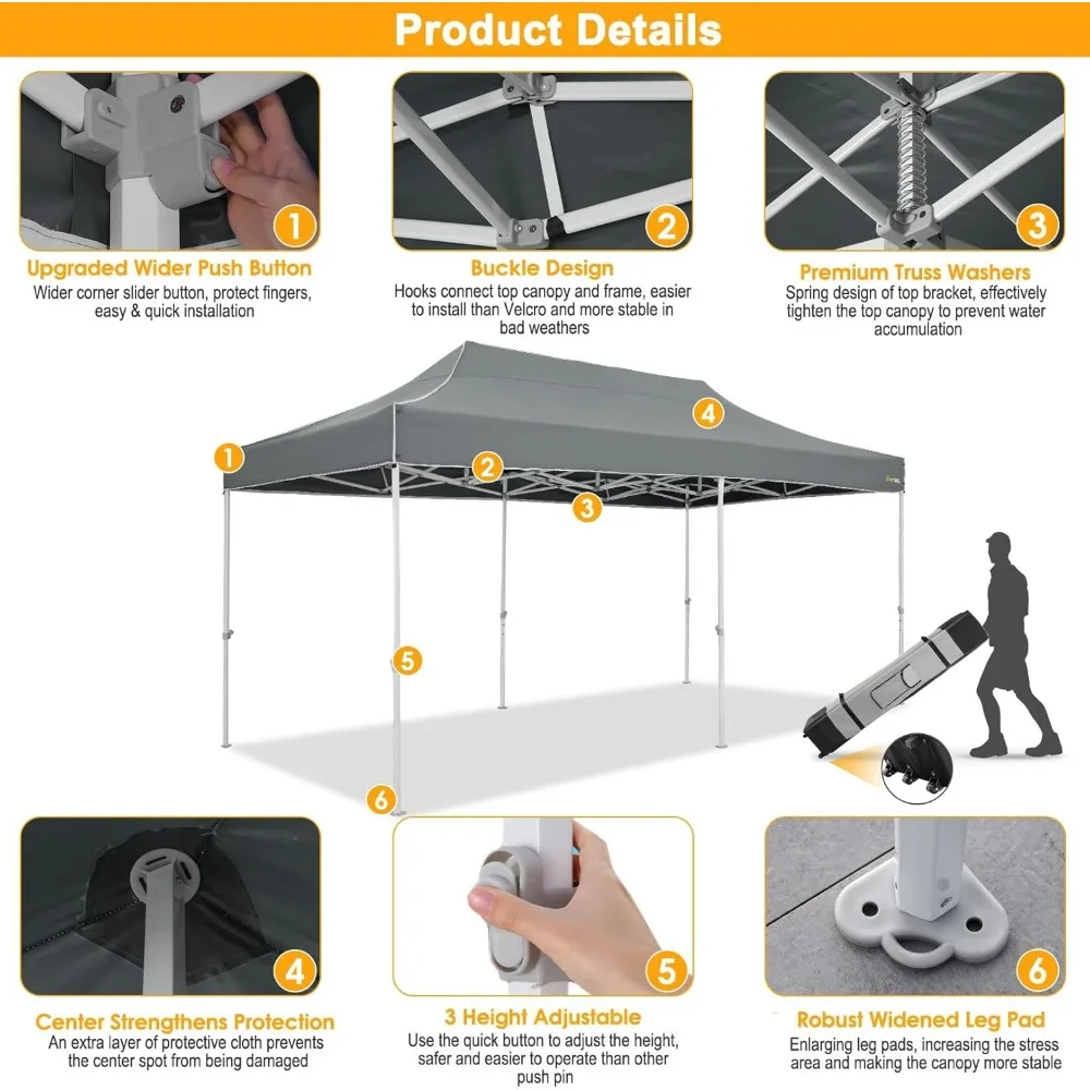 HOTEEL 10x20 Heavy Duty Pop Up Canopy Tent Outdoor Canopy Tents for Parties, Commercial Instant Waterproof Wedding Event Tent wi