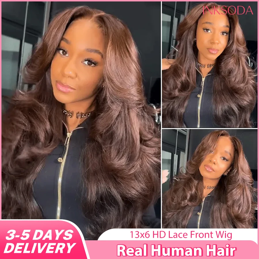 

13x6 HD Парик Фронта Шнурка Человеческих Волос Шоколадно-Коричневый 13x4 Парик Фронта Шнурка Для Женщин Объемная Волна Предварительно Сорванный 30-дюймовый Бесклеевой Парик