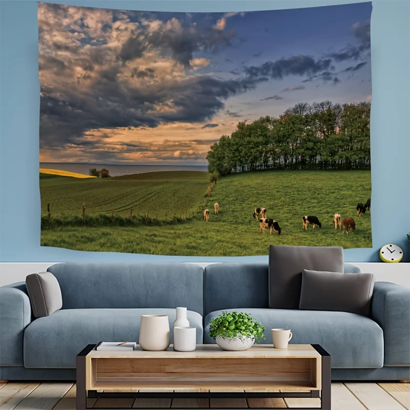 VIKAMA Pastoral Tapestry Clouds and Meadows Living Room Sofa Backdrop Wall Rustic Style Room Warm Home Decor