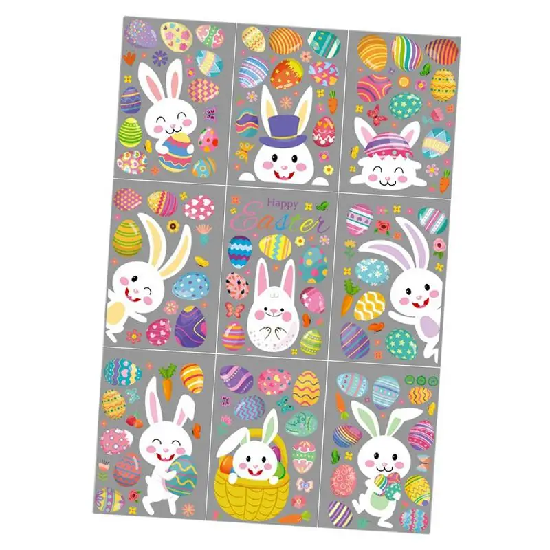 9x Creative Easter Window Stickers Bunny Decals Static Flowers Easter Bunny