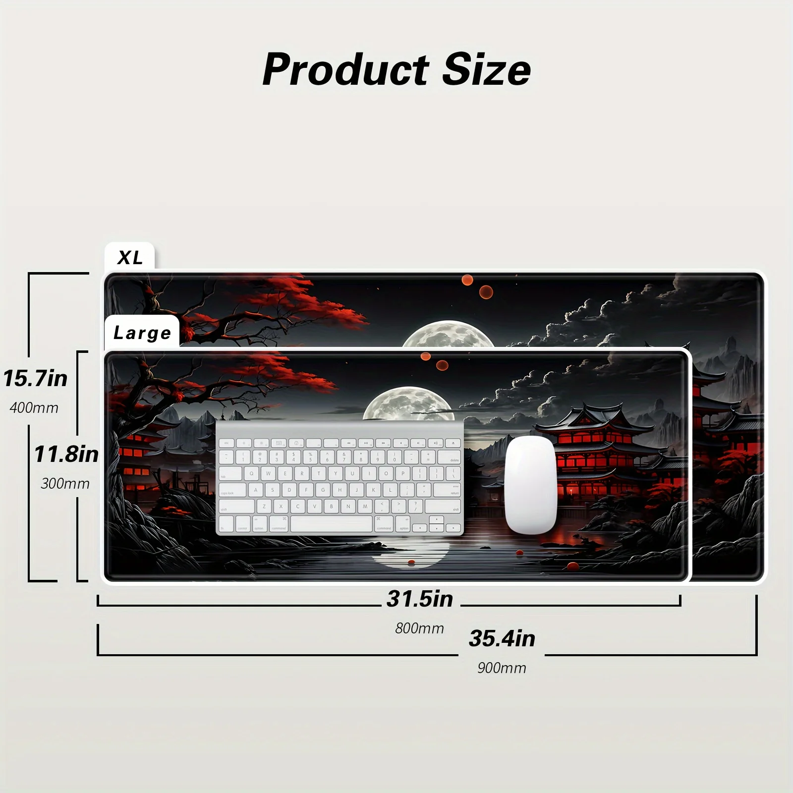 Schreibtischunterlage im japanischen Stil mit Vollmond-Fluss-Landschaft, rutschfestes Gummi-Gaming-Mauspad, erweiterte Tastaturmatte für Büro und Zuhause D