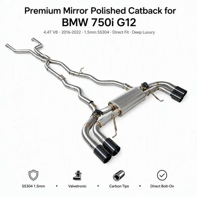 Cat Back Exhaust System for BMW 750i G12 2016-2022 4.4T V8 1.5mm Stainless Steel Deep Luxury Sound Custom Kit