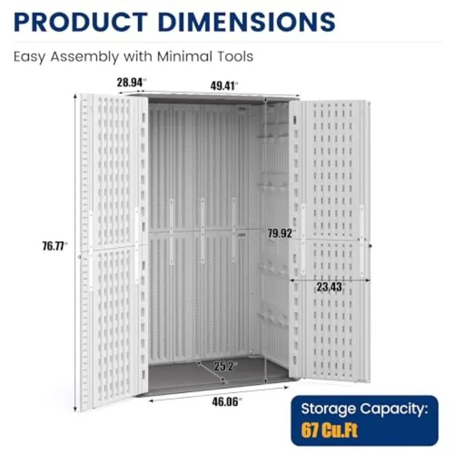 Outdoor Storage Shed: Vertical Plastic Cabinet for Garden Use, Gray, Weather-Resistant Lockable Design