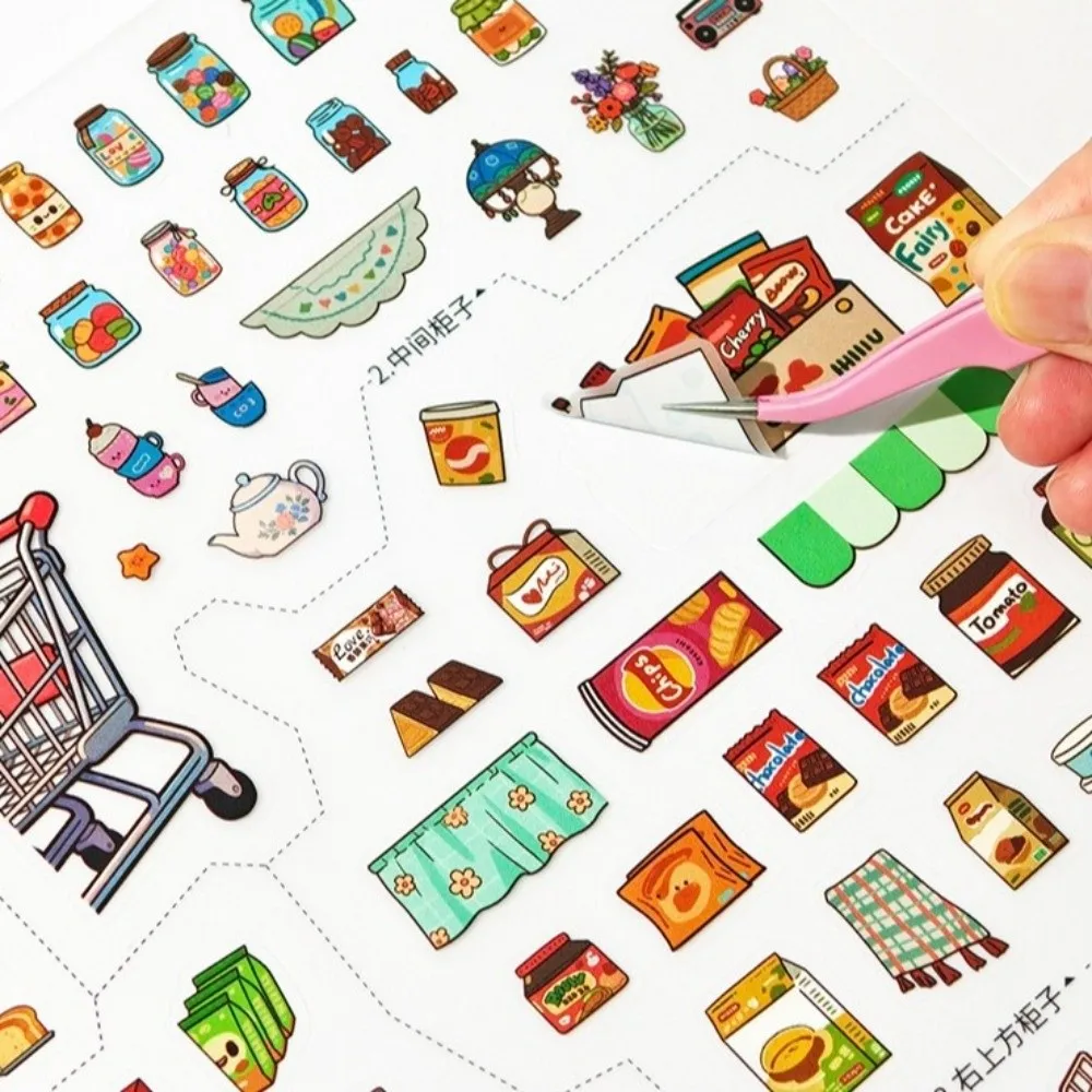New Shop Theme 3D Scene Stickers Large Size PET Pocket Sticker Clothing Snack Stores Die Cut Stacking Stickers Children Gifts