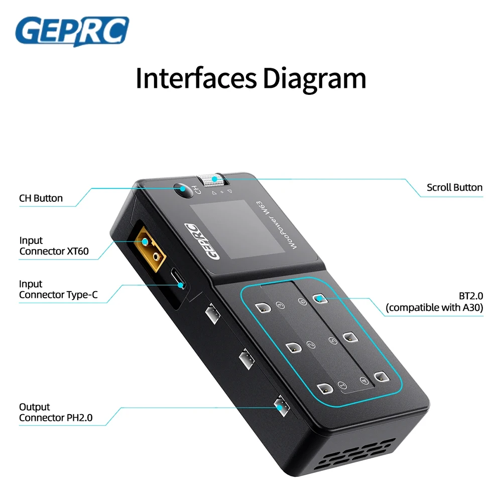 GEPRC WooPower W63 100 واط شاحن بطارية ذكي لـ LiPo/LiHV/LiFe مع حماية ماس كهربائى RC FPV كوادكوبتر شاحن بدون طيار