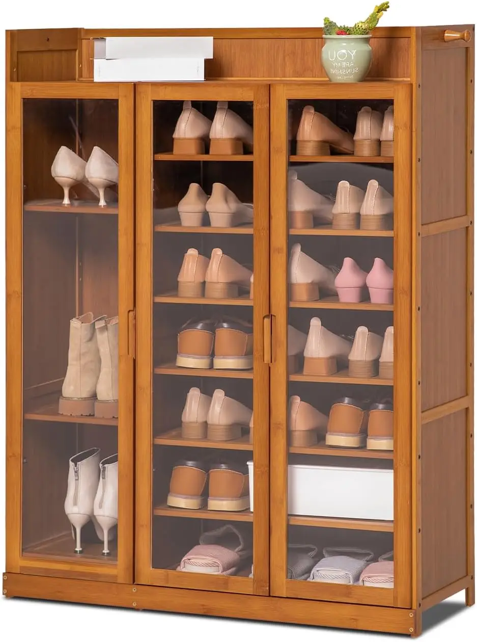 Magshion 9-story bamboo shoe cabinet with acrylic doors and high compartments, closet, independent shoe cabinet rack