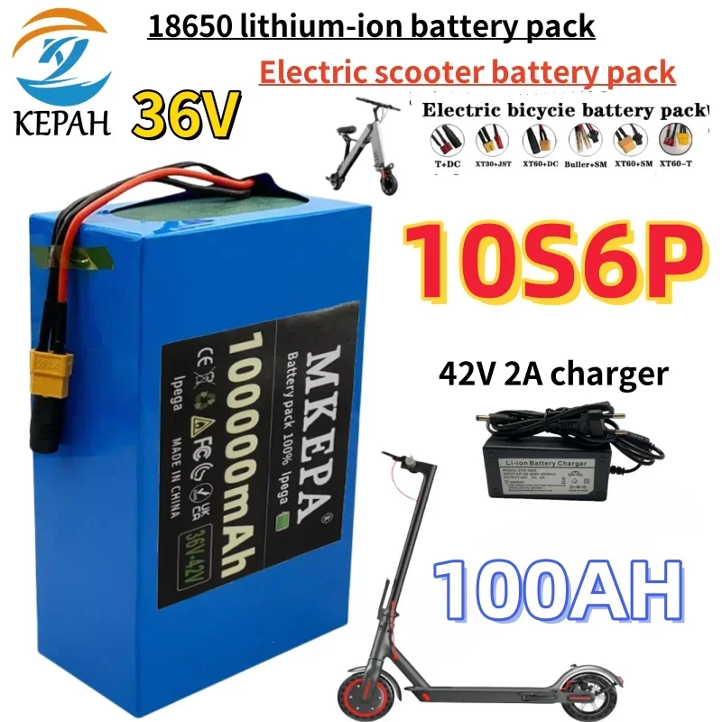 36V 100Ah 10S6P Lithium-Ion Battery Pack 36V 100000mAh 1000W Electric Battery Built-in BMS