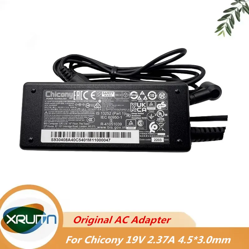 

Original AC Adapter Charger For Chicony 19V 2.37A 45W 4.5x3.0mm A18-045N2A A045R093P Power Supply