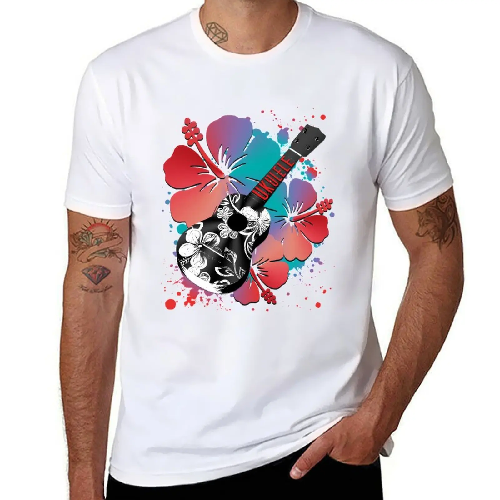 

UKULELE HIBISCUS T-Shirt t shirts for man cotton funny t shirts for man pack white T-Shirt