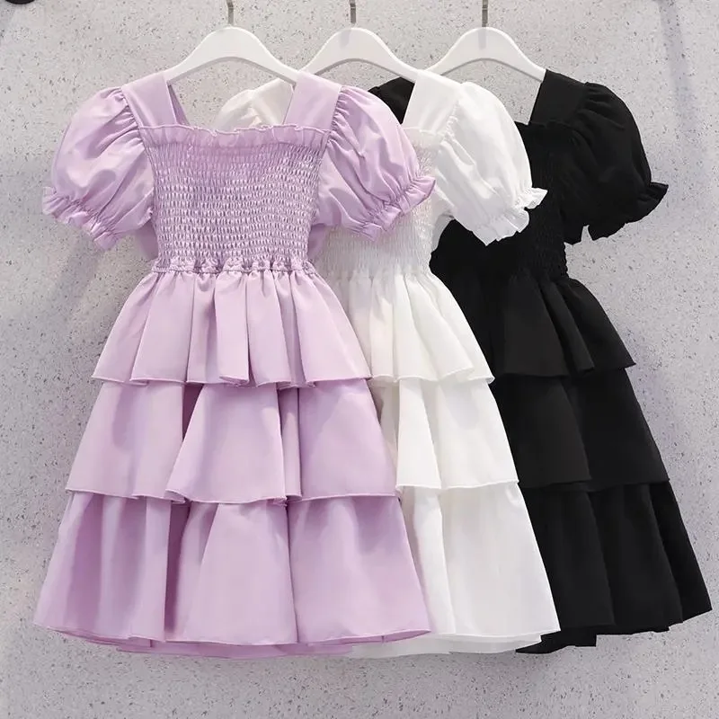 2024 spring summer Kids white Dresses Child Clothes Teenager Girls Daily Wear backless ball gown layered dress 4 6 8 6 9 12 year