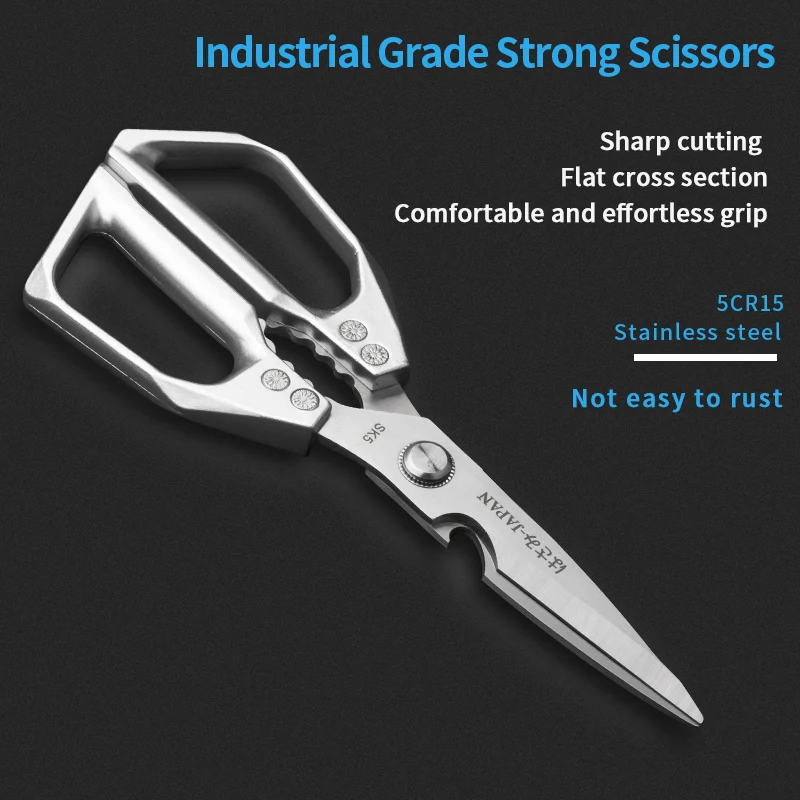 Multifunctional Kitchen Scissors Stainless Steel SK5 Bone Cutting Scissors with Fish Scale Scraper Bottle Opener Walnut Cracker, Heavy Duty Shears for Chicken Meat Vegetables