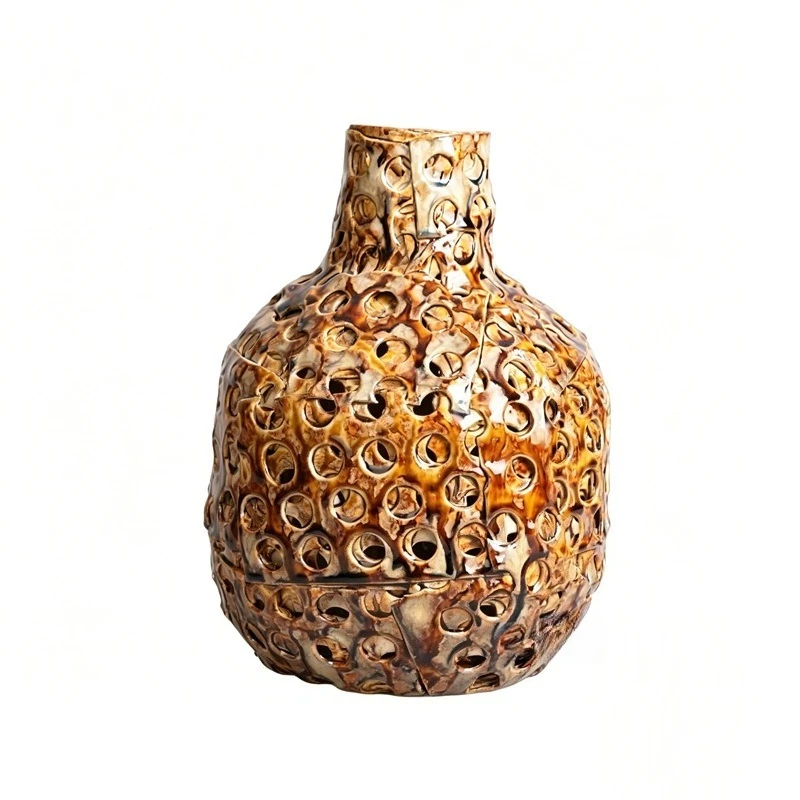French antique handmade ceramic vase, Jingdezhen high-end homestay model room wabi sabi flower arrangement decoration