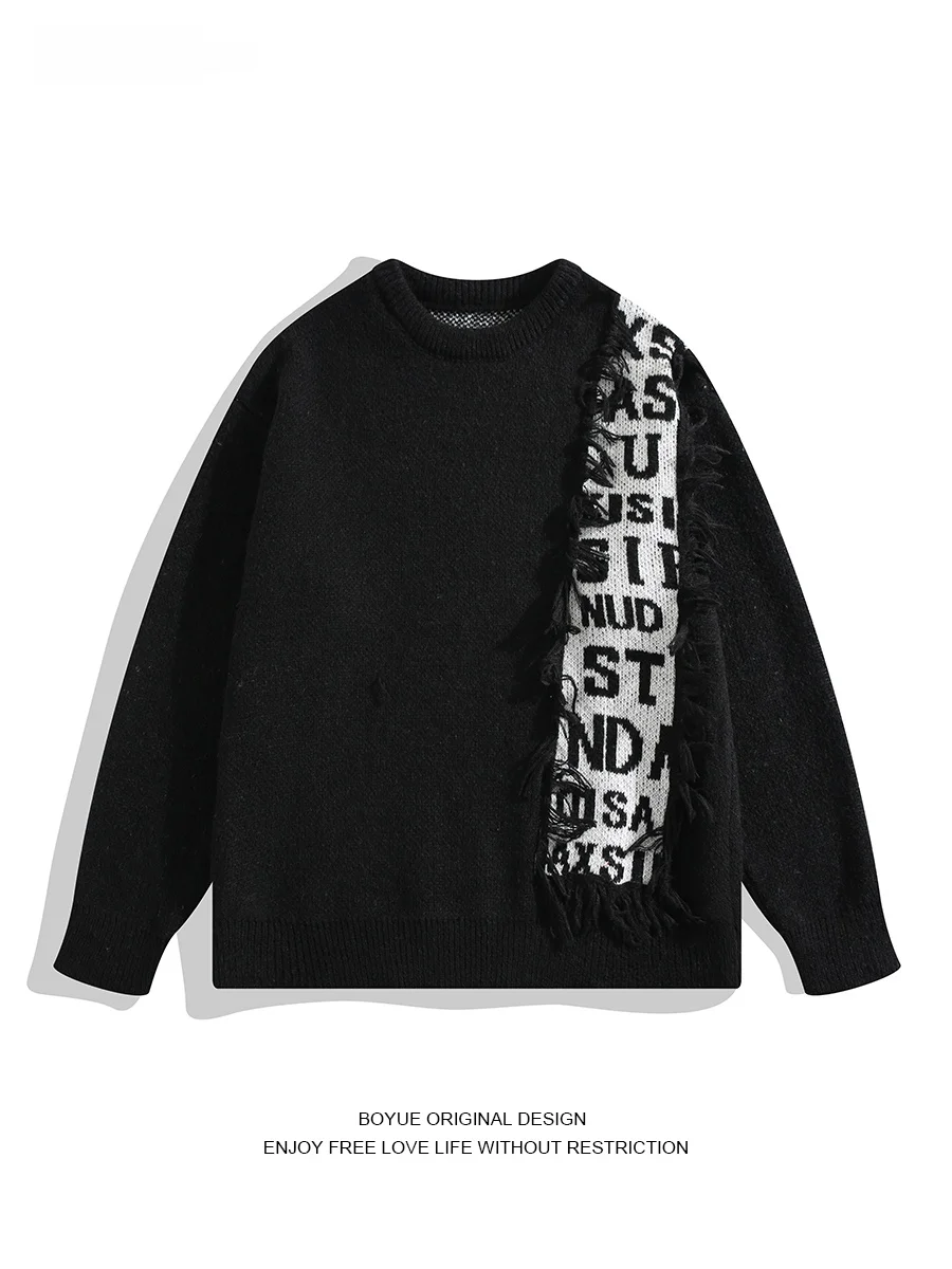 

Мужской свитер BOYUE Color Blo, свободного кроя, с вышивкой, модный дизайн, повседневный, зимний, с длинным рукавом, круглой горловиной