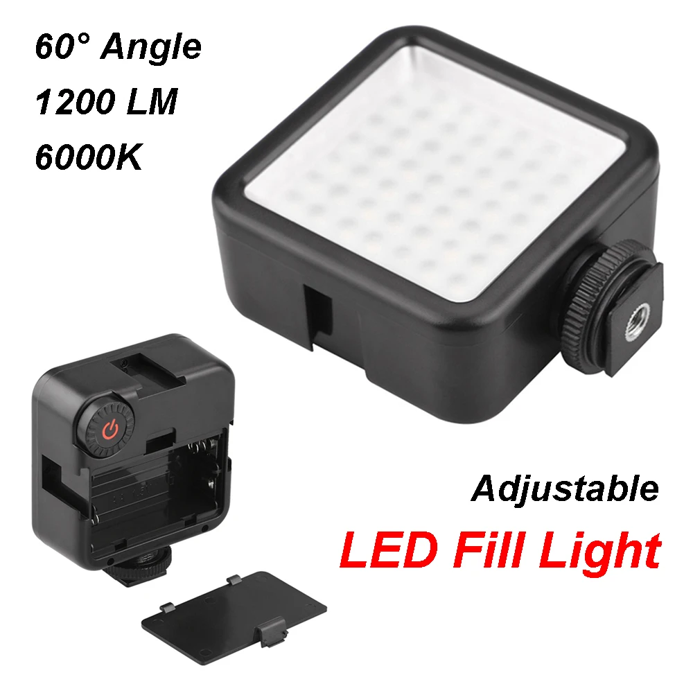 Luz LED de relleno Universal, accesorio cuadrado de 6000K, 1200LM, 60 °, distancia de 5M, batería AA, luminancia ajustable, Zapata fría