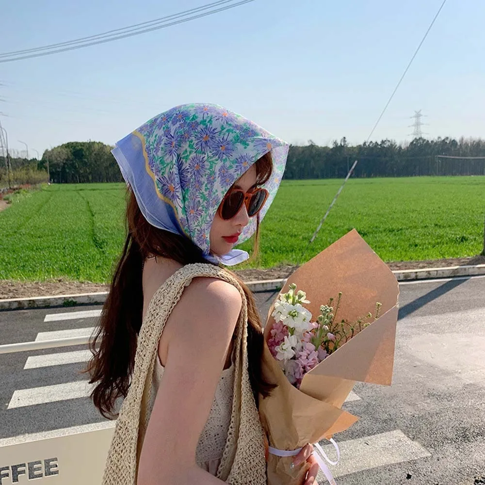 

Fashion Breathable Spring Silk Scarf Cotton Sweat-absorption Square Hijab Scarf Flax Colorful Scarves Summer