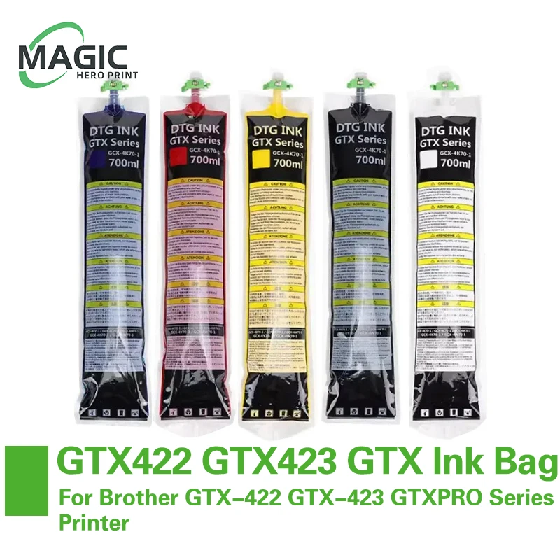 DTG Ink 700ML/Bag GTX Ink Bag With One Time Chip Textile Pigment White Ink Bag For Brother GTX-422 GTX-423 GTXPRO Series Printer