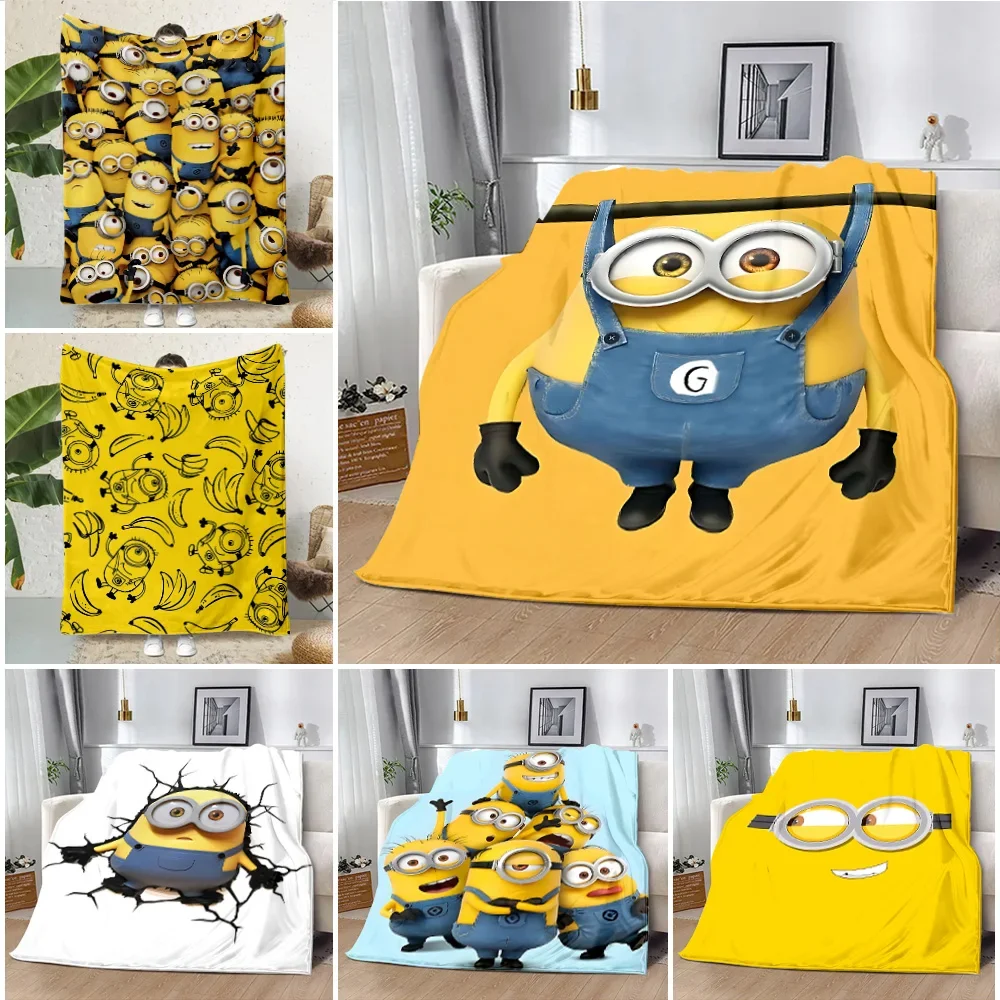 Printed Blanket Picnic Blankets Warm Blanket Soft and Comfortable 3D Printed Cartoon Cute Big Eyes A-Minions Blanket Home Travel