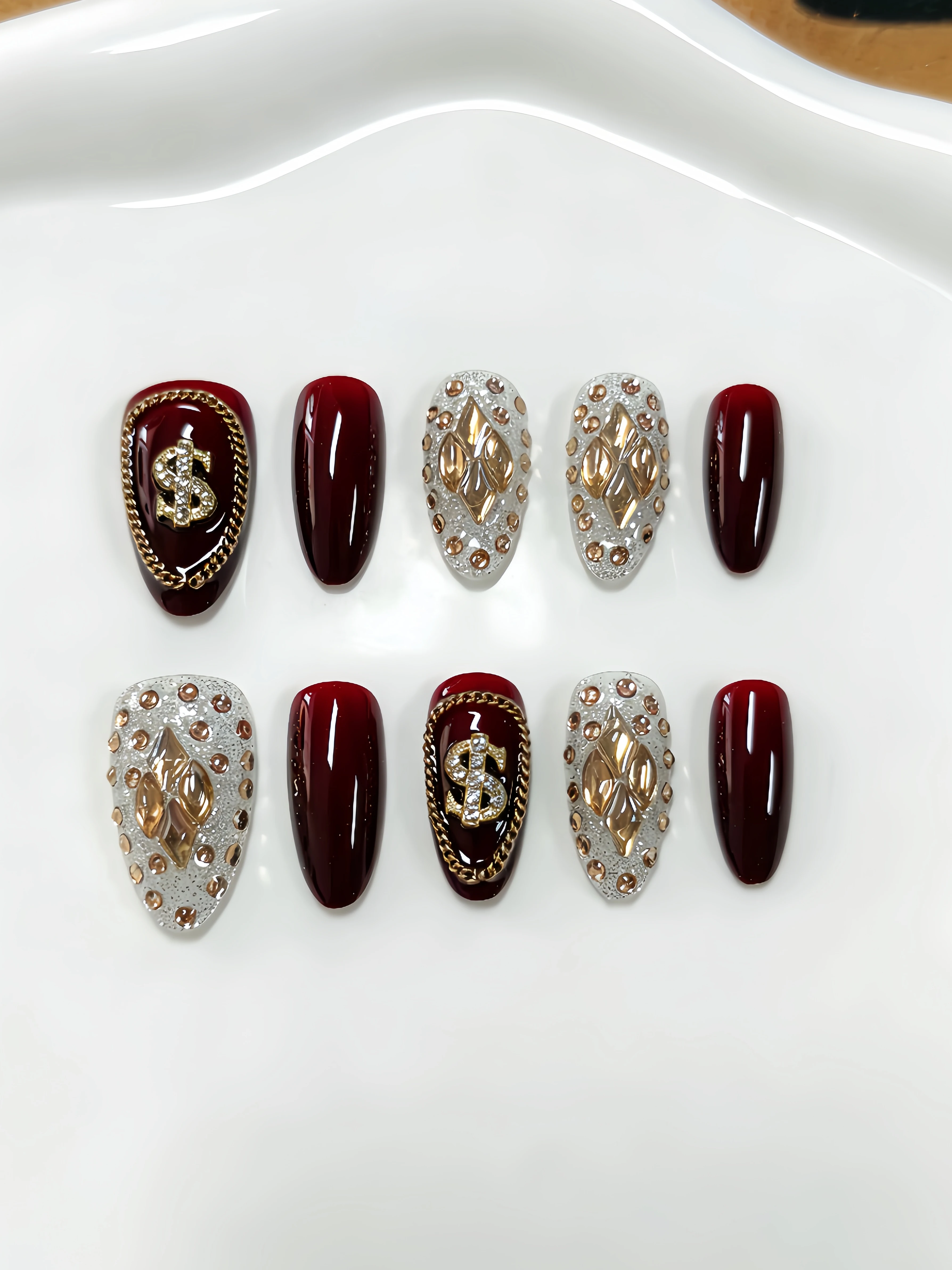 10피스 짧은 아몬드 모양 네일, 밀키 화이트, 와인 - Nail Art Red Wine Cat Eye 리뷰 및 가격