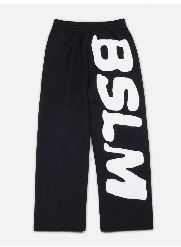 BSLM Jogginghose Gerade Geschnittene Weite Sweathose Unisex Baggy Jogginghose mit Aufnähern Sportliche Hose für Männer und Frauen Übergroße Loose-Fit Hose – Detail 11
