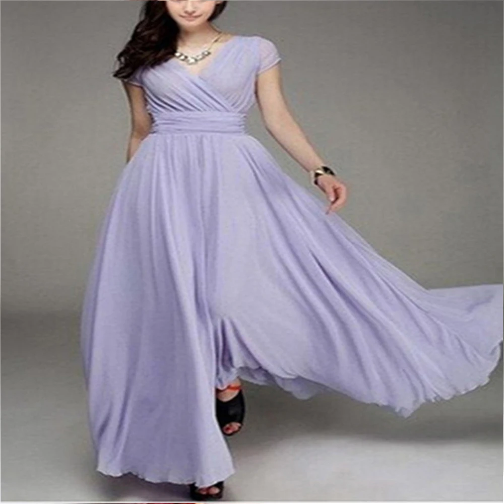 Women Sleeveless V-neck High Waist Ruched Bohemian Chiffon Maxi Long Dress Summer Vacation Holiday Elegant Party Dresses Vestido