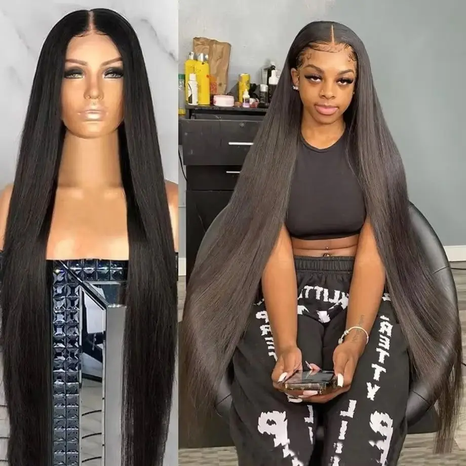 

30 40 Inch Straight HD Transparent Lace Front Wig 13x4 Brazilian Frontal pre plucked Wigs For Black Women Human Hair 150 Density