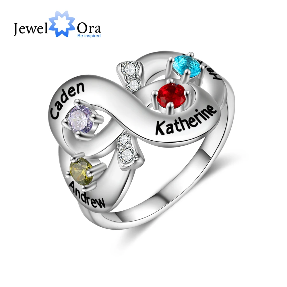 JewelOra Personalized Infinity Rings for Women Customized 3- 4 Name Engraved Ring with Birthstone Jewelry Mothers Day Gift