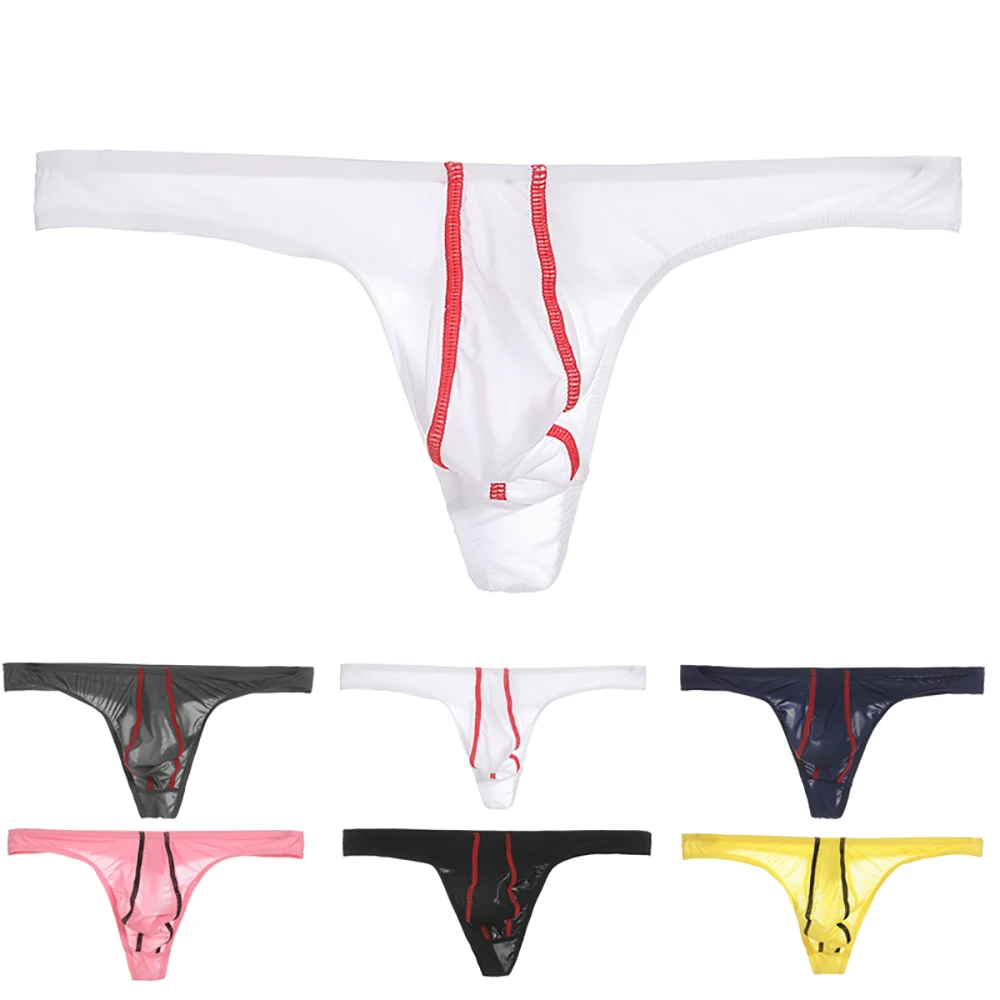 Sexy masculino transparente g-strings roupa interior calcinha de seda gelo bulge bolsa cuecas baixo aumento t-back tangas masculino sem costura cuecas