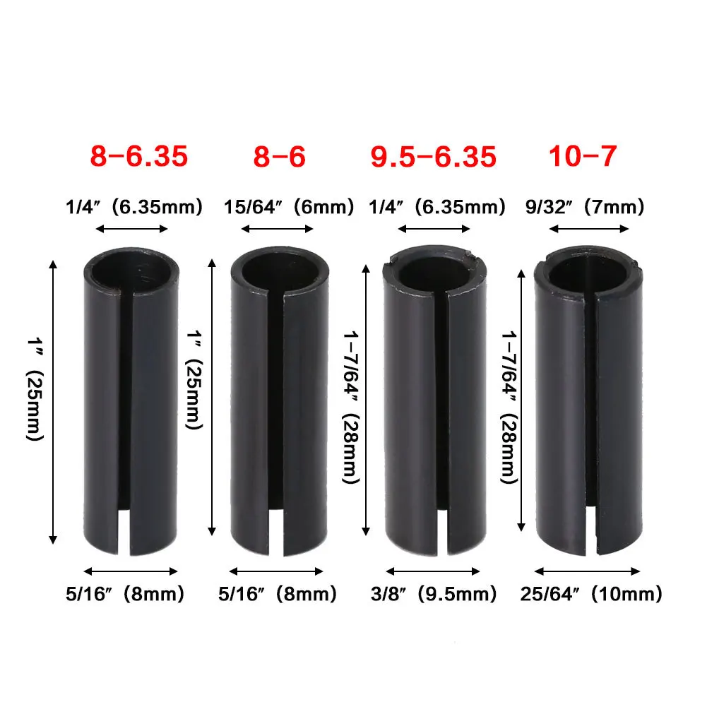 JGZUI Shank Reducer Collet Sleeve Multiple Size Router Bit Adapter From Outer Diameter To Inner Diameter Wood Trimmer Engraver view 5